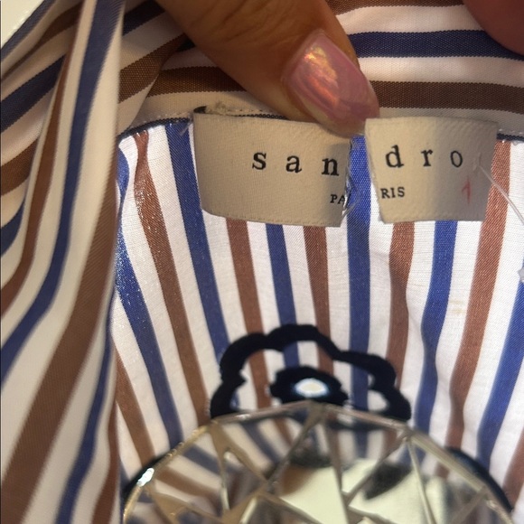 SANDRO Paris Josefine Pleated Evelet-lace midi Dress MSRP$515 - Picture 4 of 16